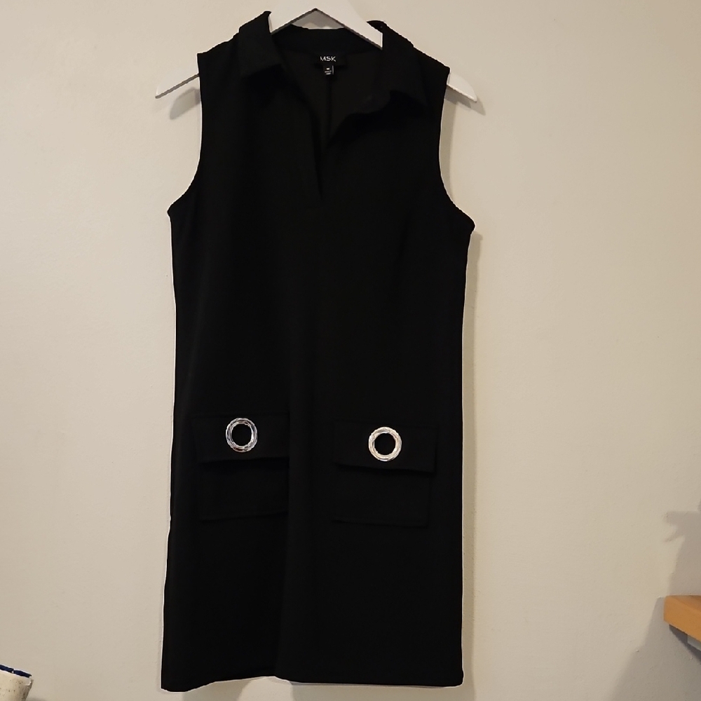 MSK Black Sleeveless Shift Dress with Silver Ring Accents